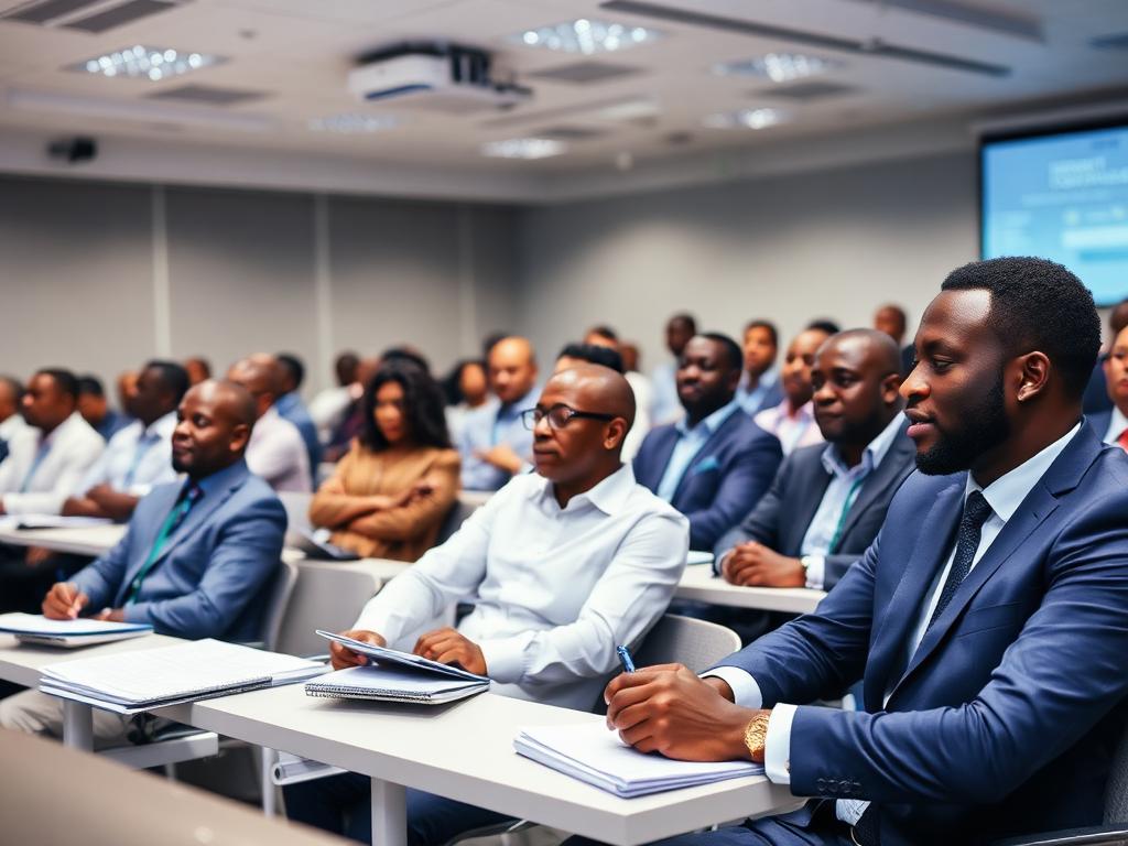 Managers attending an executive training classroom