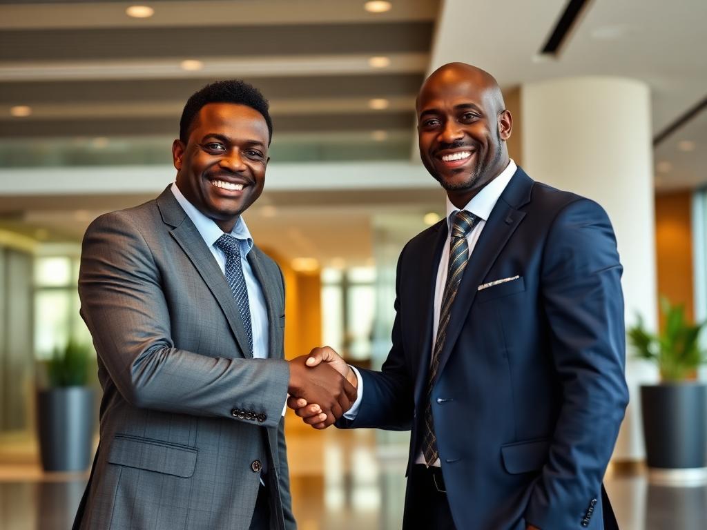 Business professionals shaking hands after a meeting