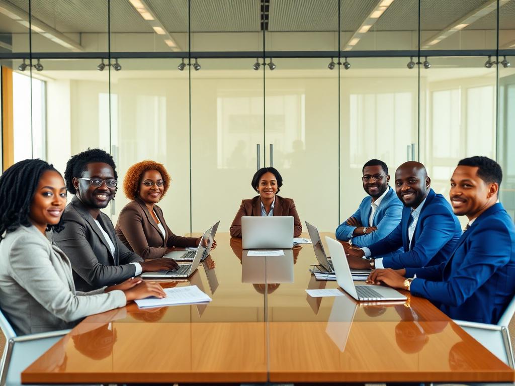 African managers in a modern boardroom meeting