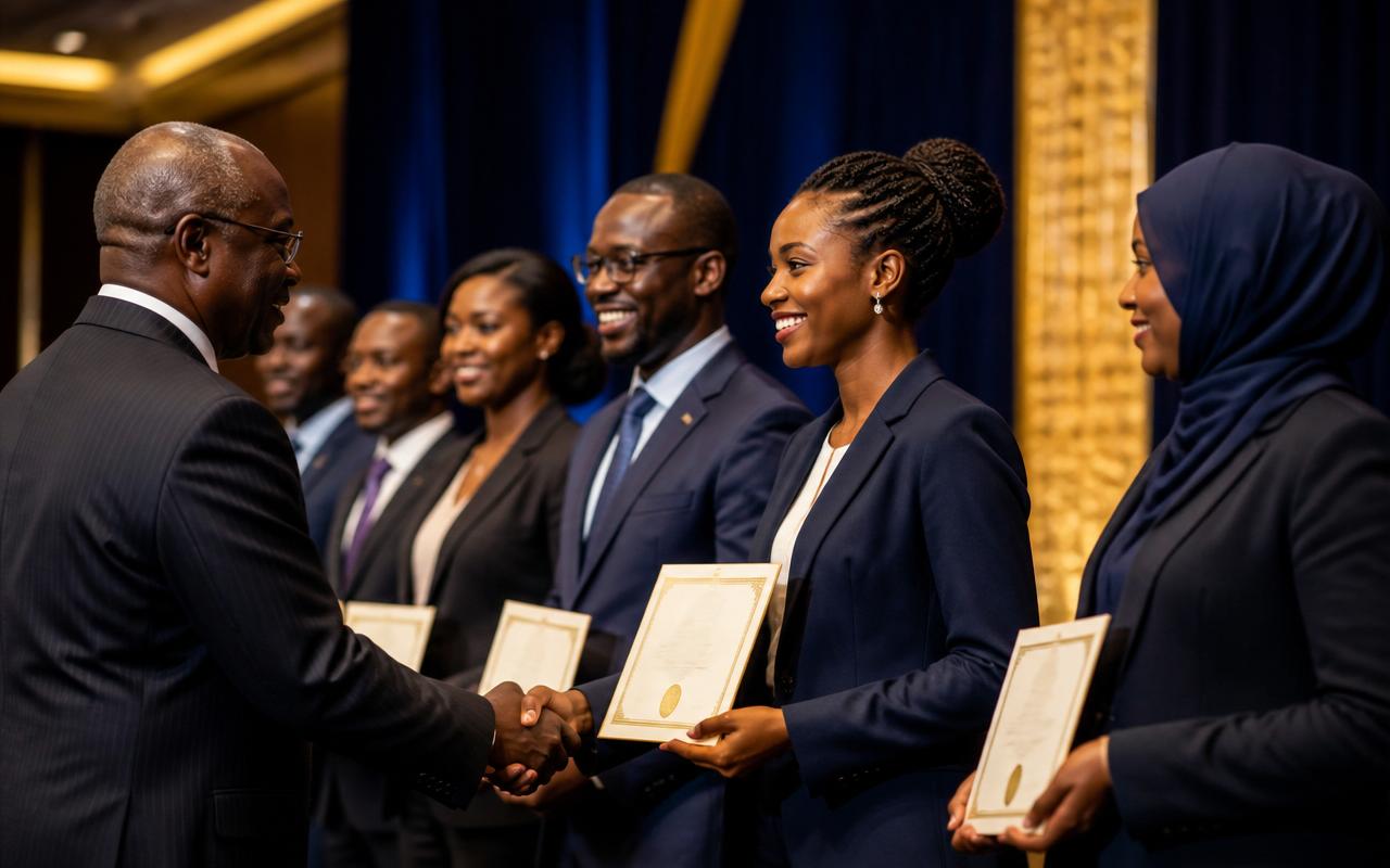 AISM members receiving certificates at an induction ceremony