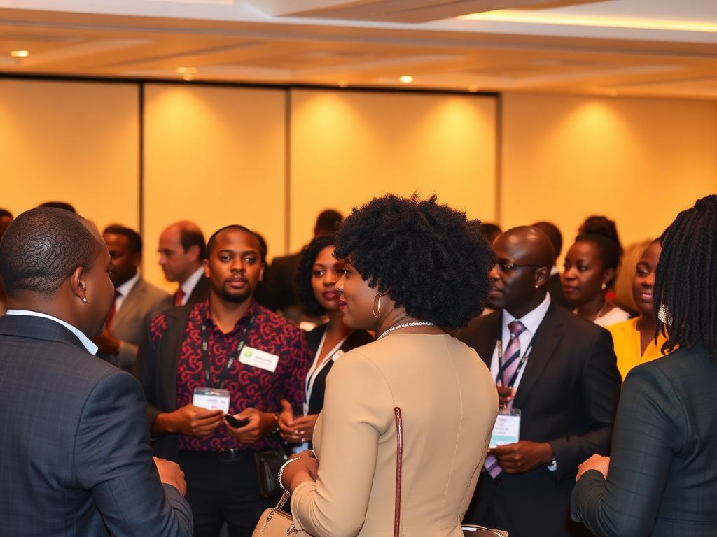 Professionals networking at a business conference